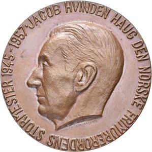 Jacob Hvinden Haug. Den norske Frimurerorden. Bronse. 57 mm