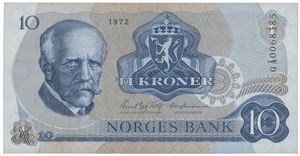 10 kroner 1972. QÅ0068385. Erstatningsseddel.