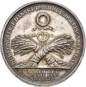 Christian VII, Landhusholdningsselskapets mindre medalje 1772. Wolff. Sølv. 47 mm