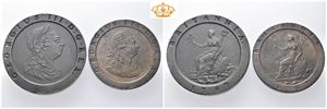 George III, lot 2 stk. 2 pence 1797 (små kantskader/minor edge nicks) og penny 1797