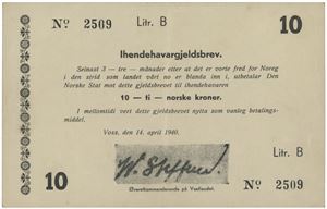 General William Steffens. 10 kroner 1940. No. 2509.