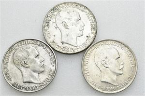 Lot 3 stk. 2 kroner 1908, 1916 og 1917