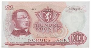 100 kroner 1965. Z8022650. Erstatningsseddel/replacement note. RR, (NP45B)