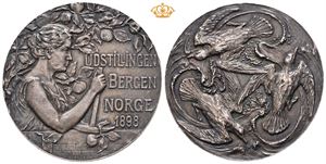 Bergensutstillingen 1898. Prismedalje. Hammer. Forsølvet bronse. 45 mm