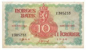 10 kroner 1944. Z385233. Noe skitten/some dirt.