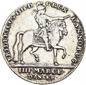 FREDERIK IV 1699-1730, KONGSBERG, 4 mark 1723. Renset/cleaned. S.3