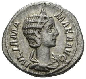 JULIA MAMAEA d.235 e.Kr., denarius, Roma 226 e.Kr. R: Vesta stående mot venstre