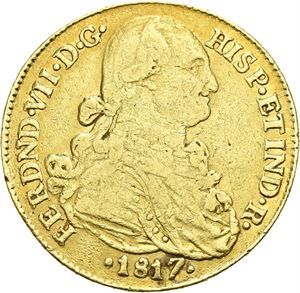 Ferdinand VII, 8 escudos 1817. NR. Har vært anhengt/has been mounted