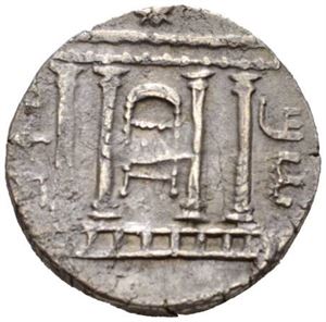 JUDAEA, 2.opprør (Bar Cochba krigen), tetradrachme år 3 (=134-135 e.Kr). (14,08 g). Tempelet i Jerusalem/Bunt med kvister