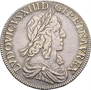 Ludvig XIII, 1/2 ecu 1643 A. Liten blankettfeil/minor planchet defect