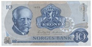 10 kroner 1972. QT0068469. Erstatningsseddel/replacement note