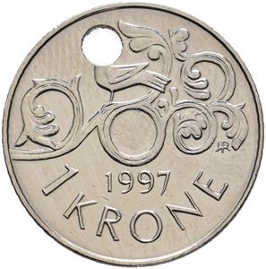 1 krone 1997 skjevt hull