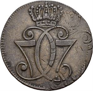 Christian VII 1766-1808. 1 skilling 1771. Overpreget/overstruck. S.10