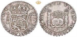 Carl III, 8 reales 1763. JM. (One dot)