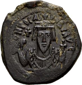 Focas 602-610, Æ follis, Cyzicus 608-609 e.Kr. R: Stor XXXX