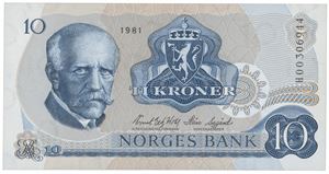 10 kroner 1981. HO0306944. Erstatningsseddel/replacement note