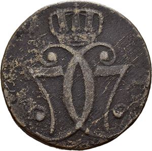 Christian VII 1766-1808. 1 skilling 1771. Korrodert/corroded. S.13