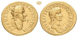 Gaius (Caligula), with Agrippina Senior, AD 37-41. AV aureus (19,5 mm; 7,50 g)