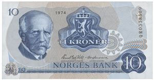 10 kroner 1974. QR0338309. Erstatningsseddel/replacement note