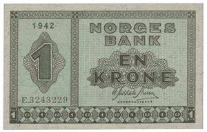 1 krone 1942. E.3243229.