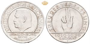 3 reichsmark 1929 J. Verfassung. Liten ripe/minor scratch