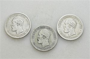 Lot 3 stk. 1 krone 1877, 1889 og 1898