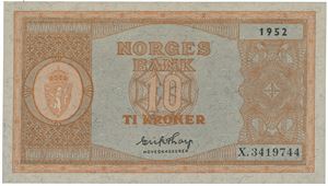 10 kroner 1952. X.3419744.
