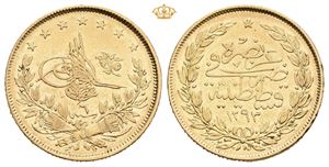Osmansk rike, Abdul Hamid II. 100 kurus, AH 1293, år 6 (=1881). Små kantmerker/tiny edge marks