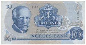 10 kroner 1972. QX0067858. Erstatningsseddel/replacement note
