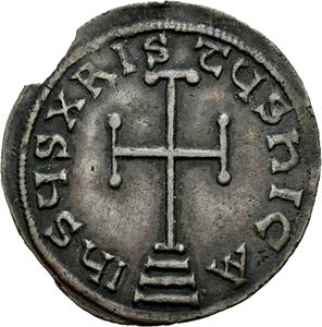 Leo V the Armenian 813-820, milaresion, Constantinople. Kors på tr trinn/Innskrift i 5 linjer. Kantskade/edge crack