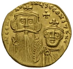 CONSTANS II 641-668, solidus, Constantinople (4,36 g). R: Kors på tre trinn