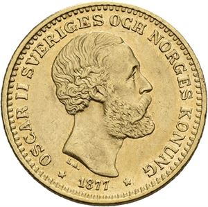 Oskar II, 10 kronor 1877. Riper/scratches