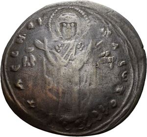 Constantin IX Monomachus 1042-1055, miliaresion, Constantinople. Jomfruen stående/Constantin stående