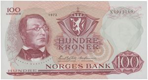 100 kroner 1972. X7913719. Erstatningsseddel/replacement note.
