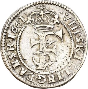 FREDERIK III 1648-1670, CHRISTIANIA, 8 skilling 1661. S.49