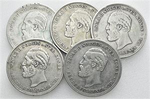 Lot 5 stk. 2 kroner 1890 (2), 1893, 1900 og 1904