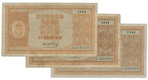 10 kroner 1945 C, 48 J og 49 J