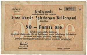 Store Norske Spitsbergen Kulkompani - 50 øre 1957 Serie Jj