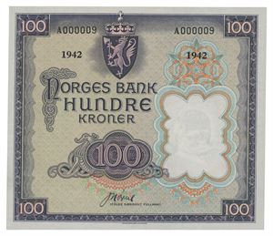 Norway. 100 kroner 1942. A000009. R