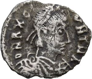 Gunthamund 484-496, 50 denari, Carthago, ca.490. R: Innskrift innenfor krans. Klippet/chipped