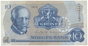 10 kroner 1972. QØ0068081. Erstatningsseddel/replacement note