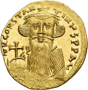 Constans II 641-668, solidus, Constantinople (4,49 g). R: Kors på tre trinn.