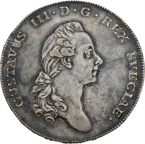 Gustav III, riksdaler 1776. Ripe på advers/scratch on obverse