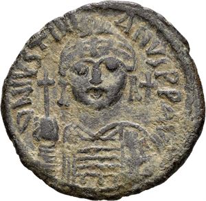 Justinian I 527-565, Æ follis, Nikomedia 553-554 e.Kr. R: Stor M