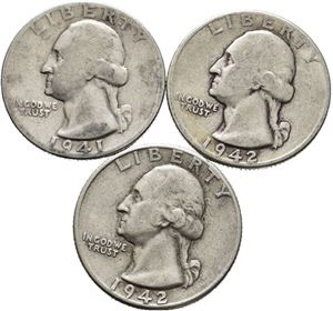 Lo t 3 stk Quarter dollars 1941-1942