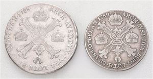 Joseph II, lot 2 stk. 1/2 kronentaler 1788 A og 1/4 kronentaler 1789 B