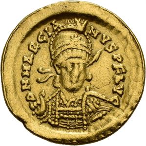 Marcian 450-457, solidus (4,37 g), Constantinople. R: Victoria stående mot venstre