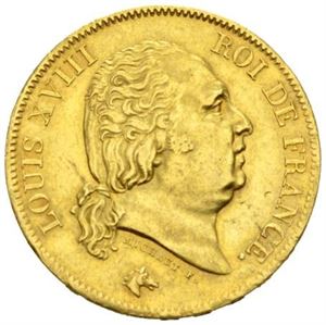Ludvig XVIII, 40 francs 1817 A. Justermerker/adjustment marks