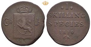 Carl XIV Johan (1818 - 1844) 1 skilling 1819 Irr, kantskader.