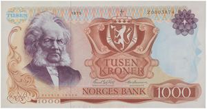 1000 kroner 1975. Z0003874. Erstatningsseddel/replacement note.